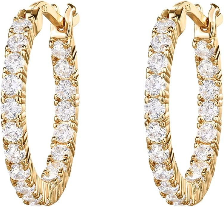 PAVOI 14K Gold Plated 925 Sterling Silver Post Cubic Zirconia Hoop Earrings for Women | Elegant I... | Amazon (US)