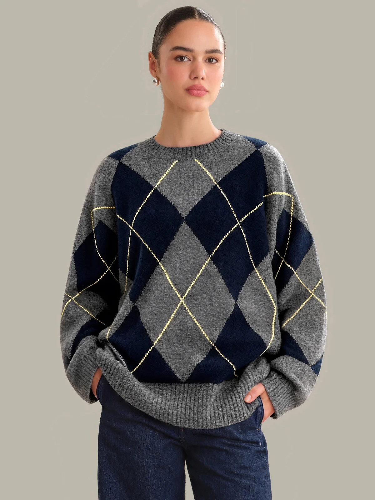 Holland: Oversized 100% Cashmere Argyle Sweater | 525 America