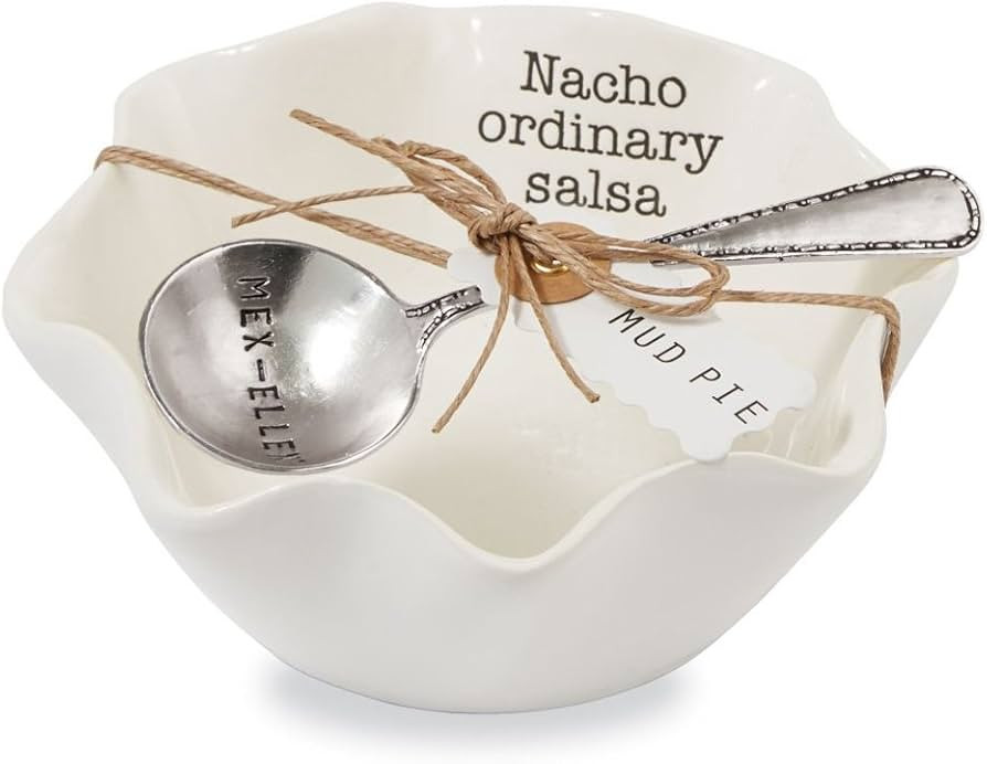 Mud Pie Salsa Ceramic Dip Cup Set, Nacho, White & Silver | Amazon (US)