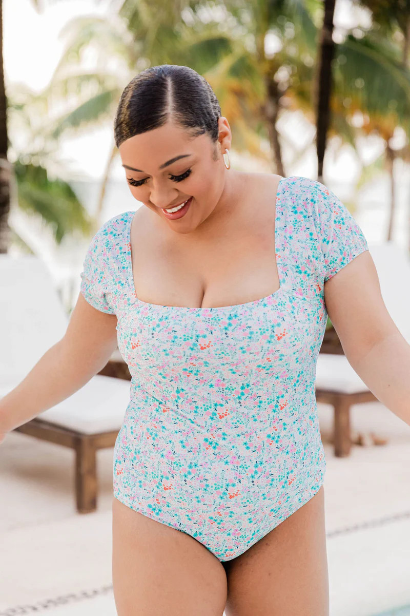 Ocean Spray Mint Cap Sleeve Floral One Piece Swimsuit | The Pink Lily Boutique