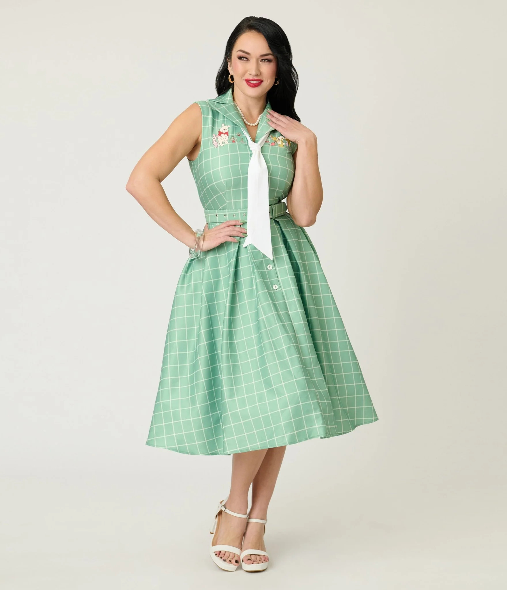 Disney Winnie the Pooh x Unique Vintage Green Plaid Edith Swing Dress | Unique Vintage - North America