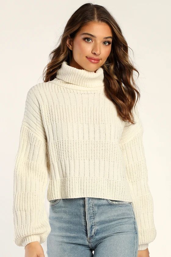 Perfectly Content Ivory Chenille Turtleneck Sweater | Lulus (US)
