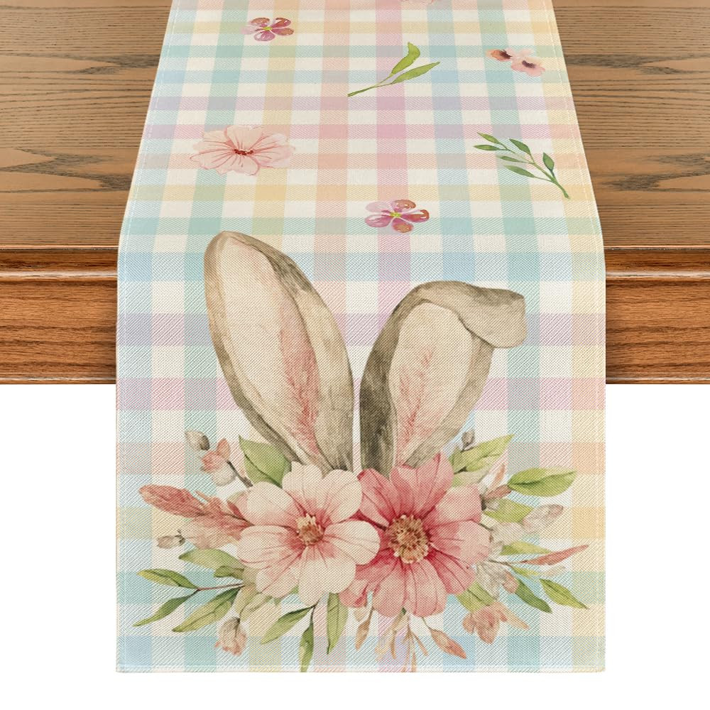 Artoid Mode Colourful Buffalo Plaid Bunny Ears Flower Easter Table Runner, Spring Seasonal Holida... | Amazon (US)