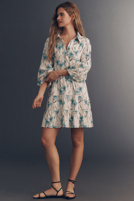 The Bettina Linen Blend Tiered Mini Shirt Dress by Maeve | Anthropologie (US)