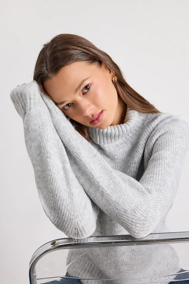 Meet Cozy Heather Grey Knit Long Sleeve Turtleneck Sweater | Lulus