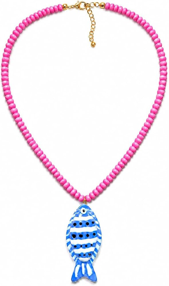 Fish Pendant Necklace For Women, Boho Summer Exaggerated Marine Animal Acrylic Resin Beaded Y2k C... | Amazon (US)