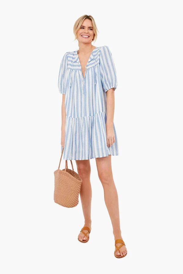 Scallop Stripe Blue Puff Isla Dress | Tuckernuck (US)