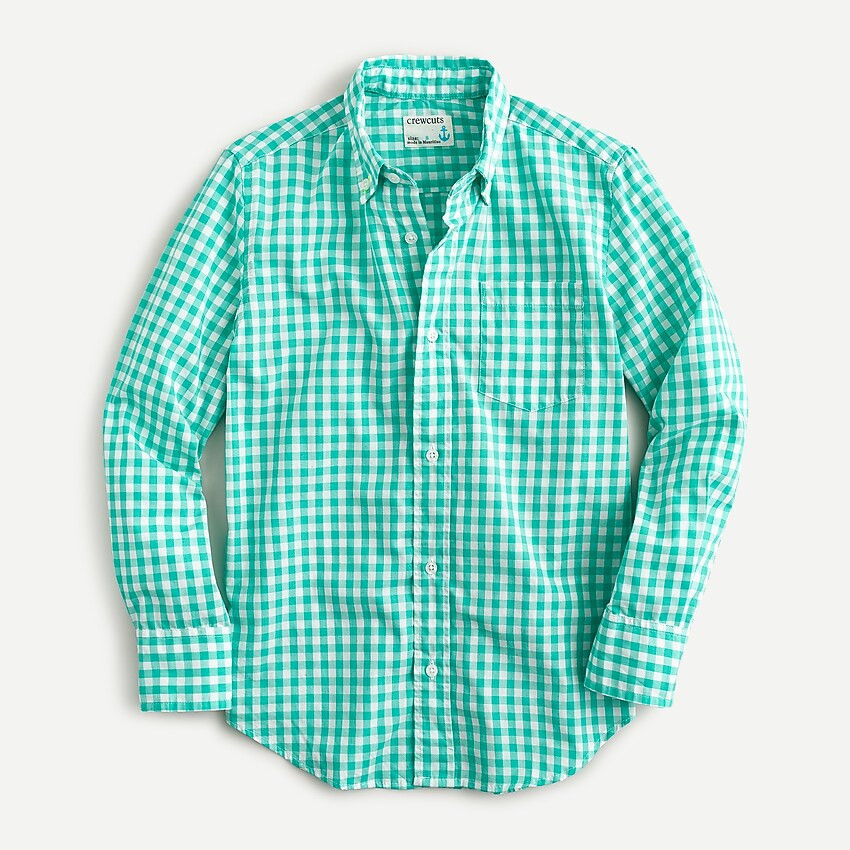 Boys' long-sleeve shirt in green gingham | J. Crew US