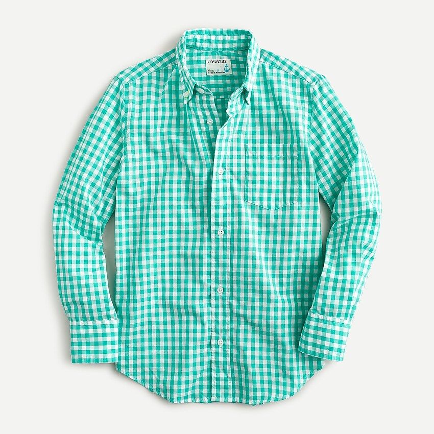 Boys' long-sleeve shirt in green gingham | J.Crew US