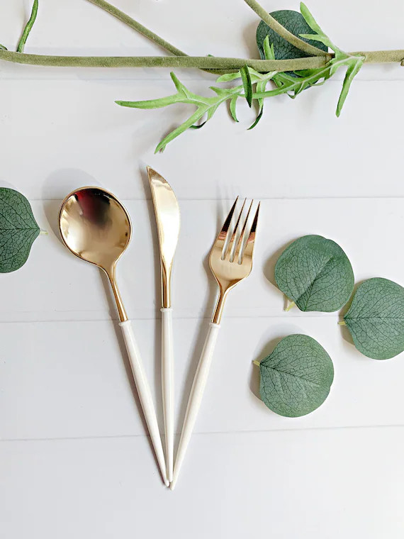 Ivory & Gold Modern Utensils - Etsy | Etsy (US)
