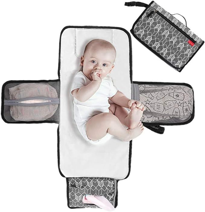 Lekebaby Portable Nappy Changing Mat Travel Baby Change Mat with Wipe-Pocket and Head Cushion, Gr... | Amazon (UK)