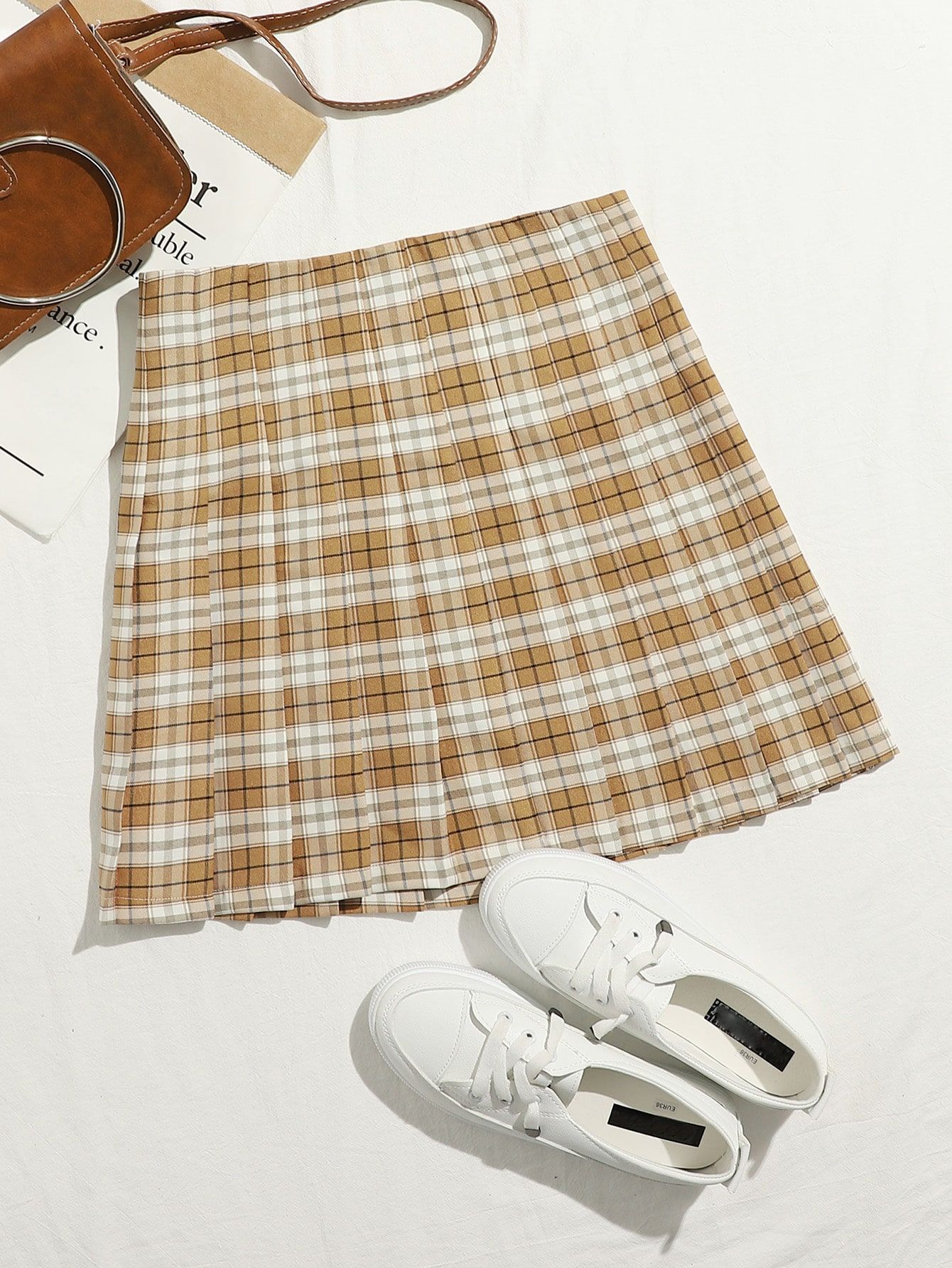 Zip Side Tartan Pleated Skirt | SHEIN