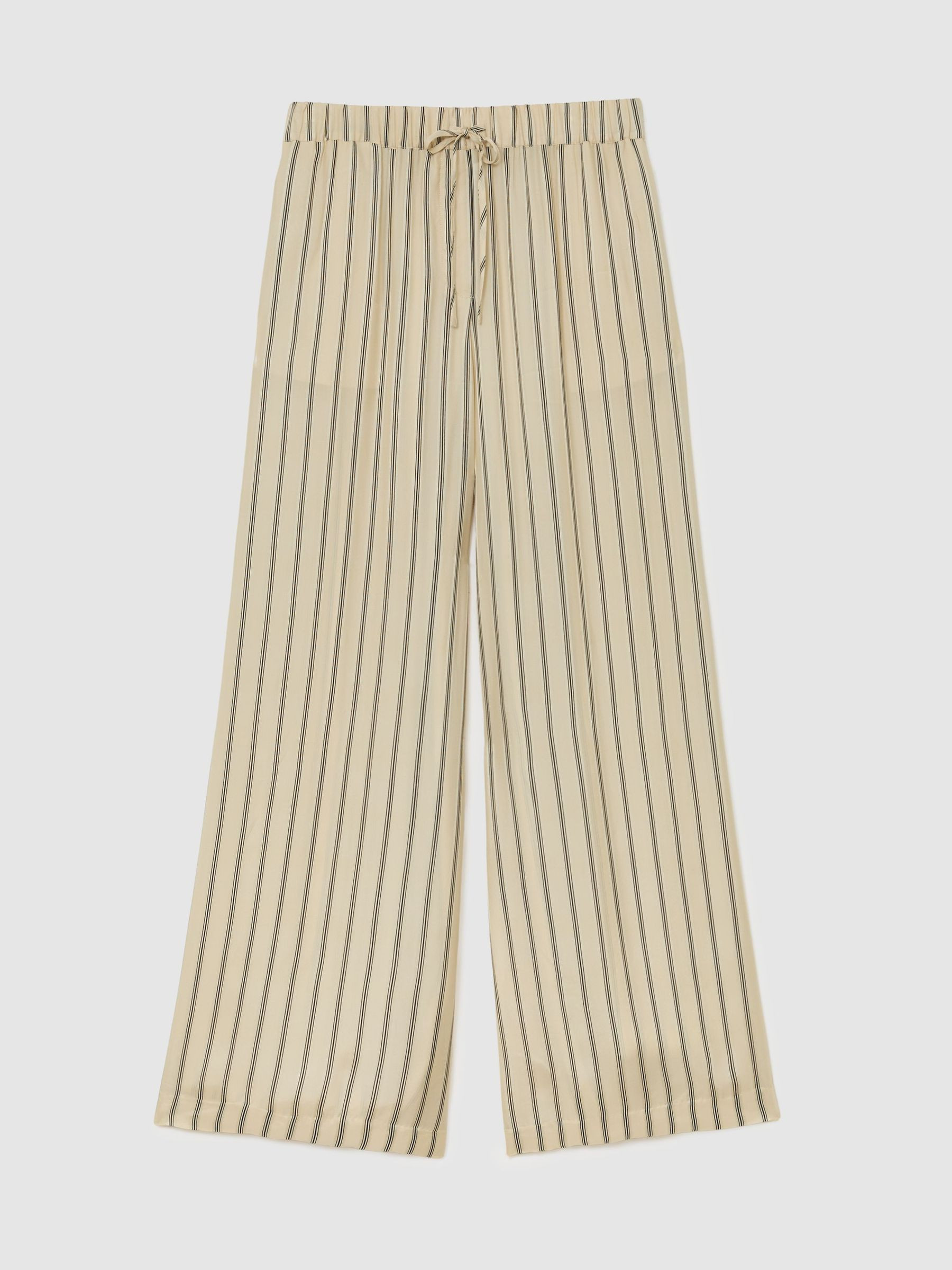 Reiss Lyocell Striped Wide-Leg Trousers in Neutral/Navy - REISS | Reiss UK