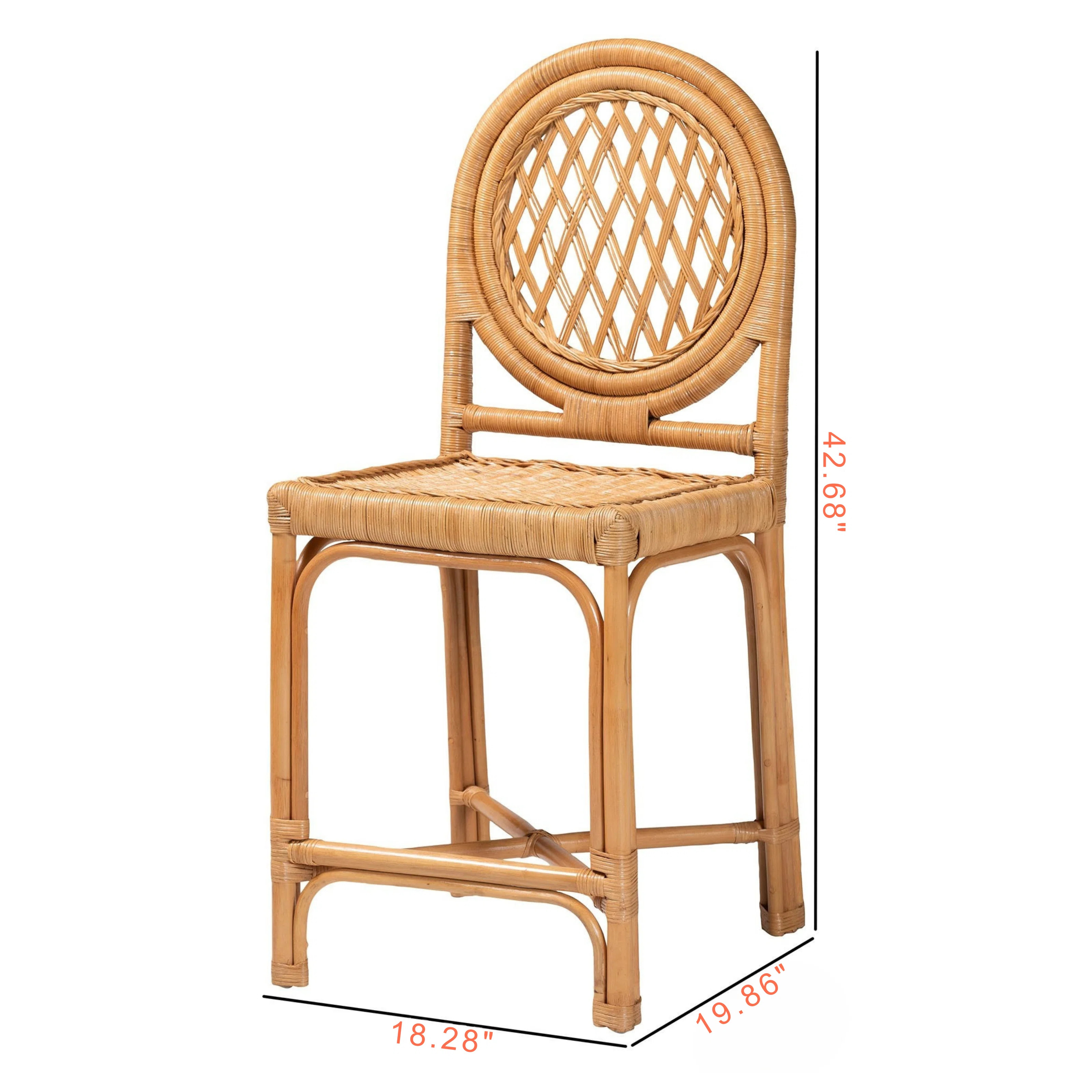 Elodie Standard Rattan Counter Stool, Natural Brown 42.68'' H X 18.28'' W X 19.86'' D | Wayfair North America