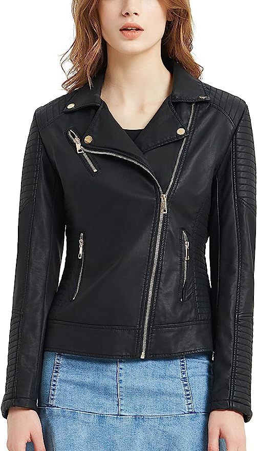 Pallivare Women's Faux Leather Jacket Zip Up Slim Fit Moto Biker Leather Jacket for Women Fall Wi... | Amazon (US)