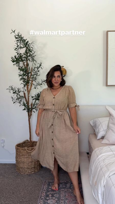 This perfect linen blend middy dress is @walmartfashion #walmartpartner #walmartfashion I’m wearing a size M. It’s perfect for a summer into fall teacher or worker wear or event dress. It slight and flowy, bump and nursing friendly! 

#LTKMidsize #LTKWorkwear #LTKStyleTip
