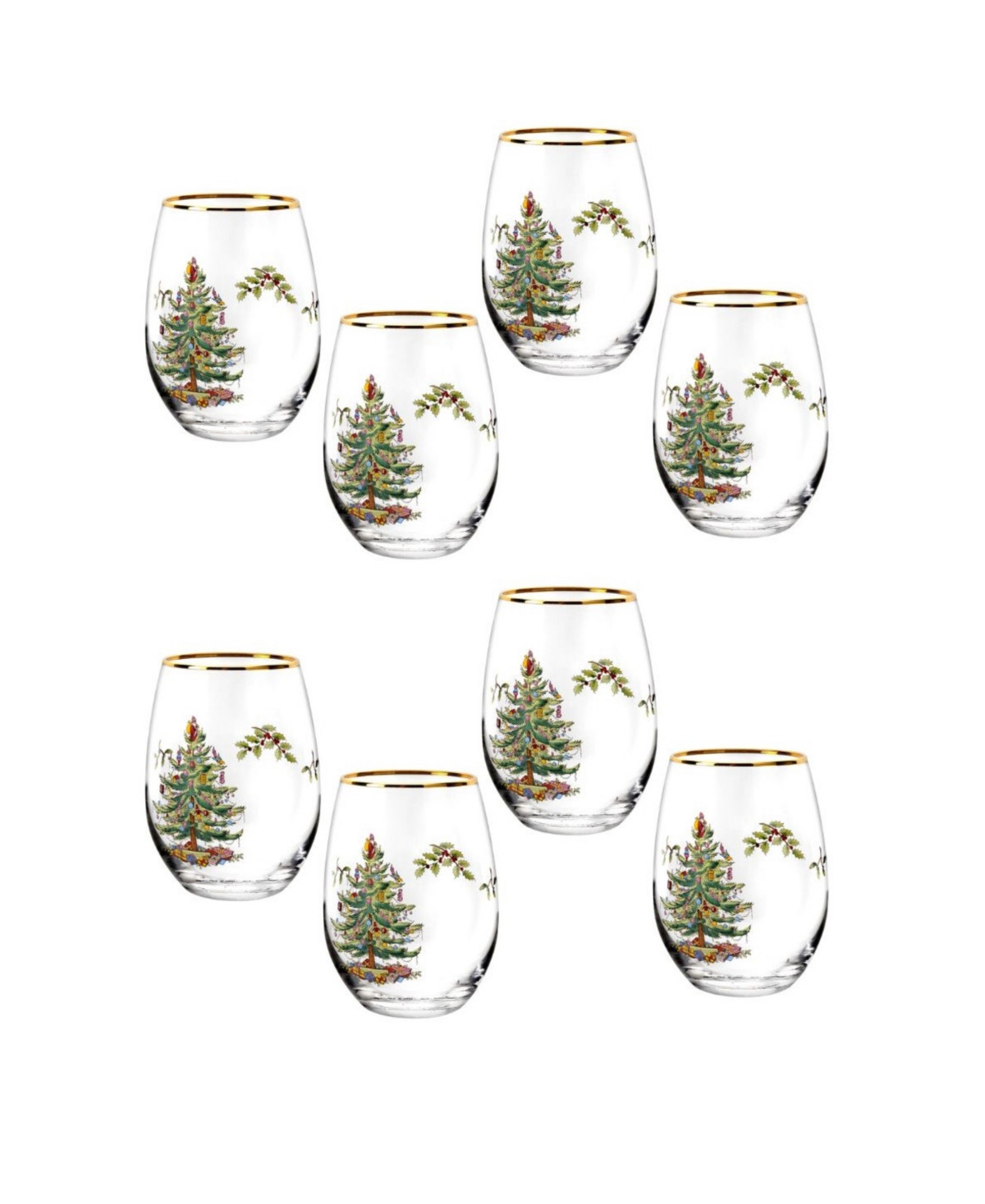 Spode Christmas Tree Stemless Wine Glasses, Set of 8 - Green | Macy's