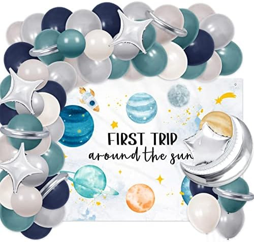 Boy First Trip Around the Sun Birthday Decorations Kit, Watercolor Style Outer Space Solar System 1s | Amazon (US)