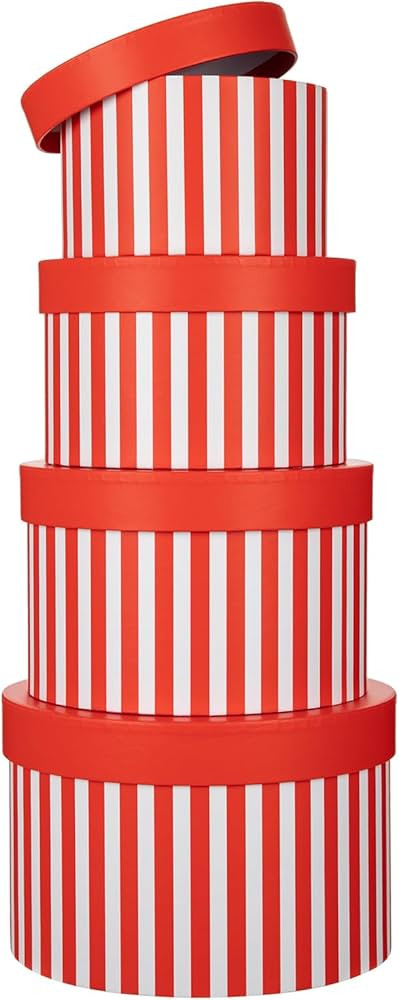 Gift Boxes with Lids for Presents Warm Red and White Striped Round Box for Flower Arrangements Se... | Amazon (US)