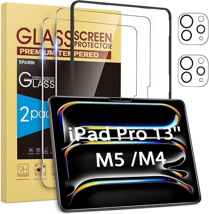 SPARIN 2+2 Pack Screen Protector for iPad Pro 13 inch M5/M4 (2025/2024-8th 7th generation)+ Camer... | Amazon (US)