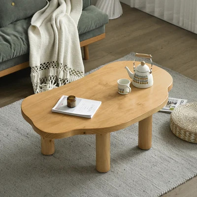 Japandi Pine Wood Coffee Table Cloud Shaped in Natural with 4 Legs-Homary | Homary