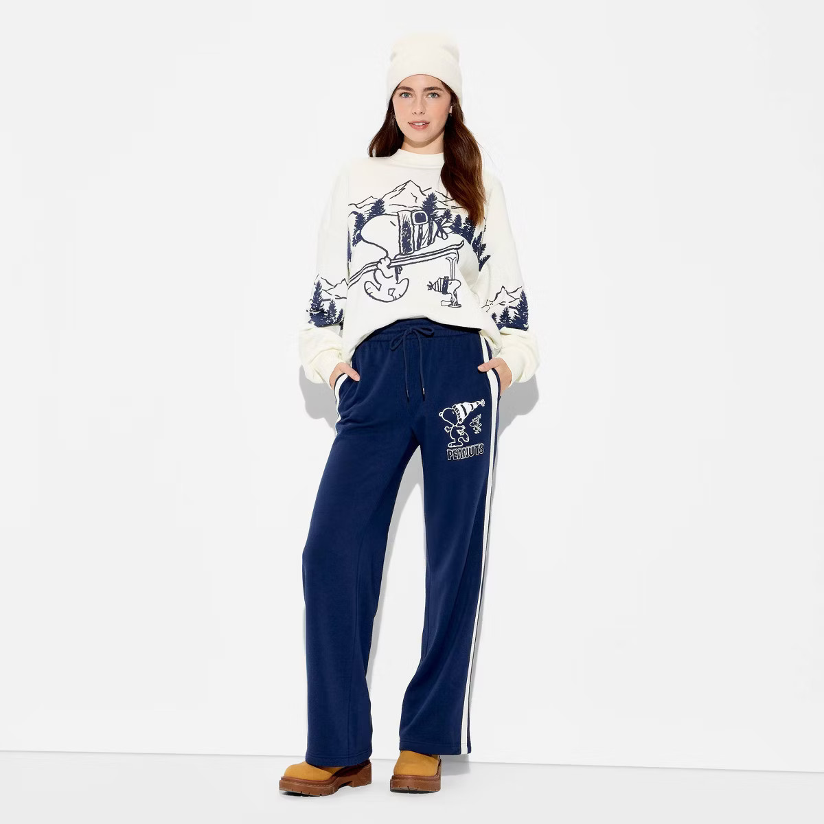 Women's Snoopy Wide Leg Graphic Pants - Navy Blue | Target