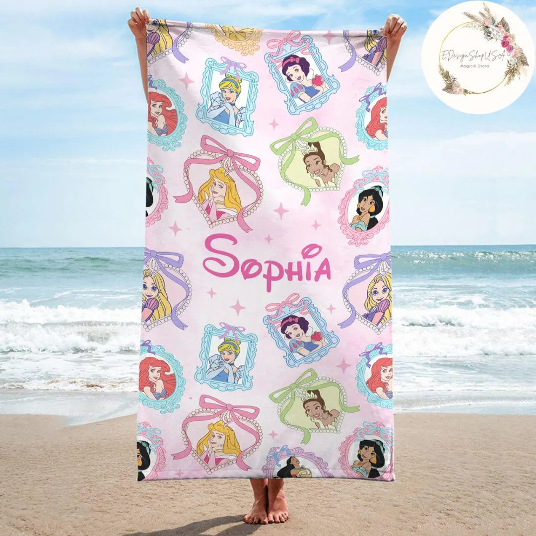 Personalized Coquette Bow Disney Princess Beach Towel, Girly Princess Birthday Girl Towel Bath Po... | Etsy (US)