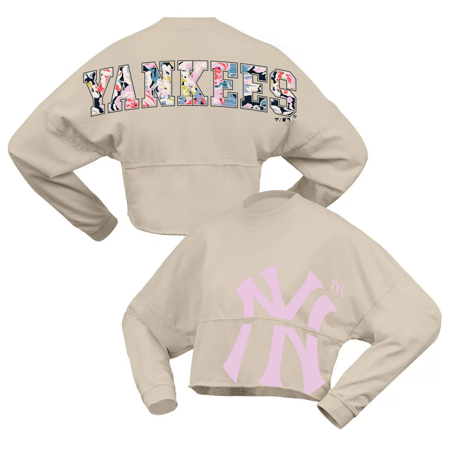 Women's Fanatics Cream New York Yankees Floral Preppy Cropped Long Sleeve T-Shirt, Size: XXL, Beige | Kohl's