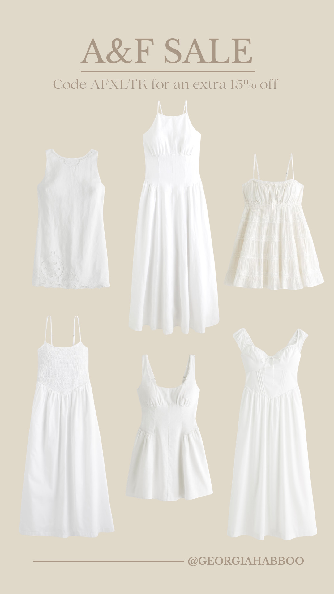 Abercrombie’s Summer Preview sale is live! 15%-30% off across the site, plus you can use code for an extra 15% off

white dresses, white summer dresses, white midi dress, white maxi dress, white mini dress, abercrombie sale, A&F sale, summer fashion, neutral aesthetic, minimalist style, sundress, sleeveless dress, strappy dress, smocked dress, tiered dress, cotton dress, feminine style, holiday outfit, vacation dress, bridal white, chic wardrobe staples
 

 #LTKsummer #LTKsale #LTKdresses