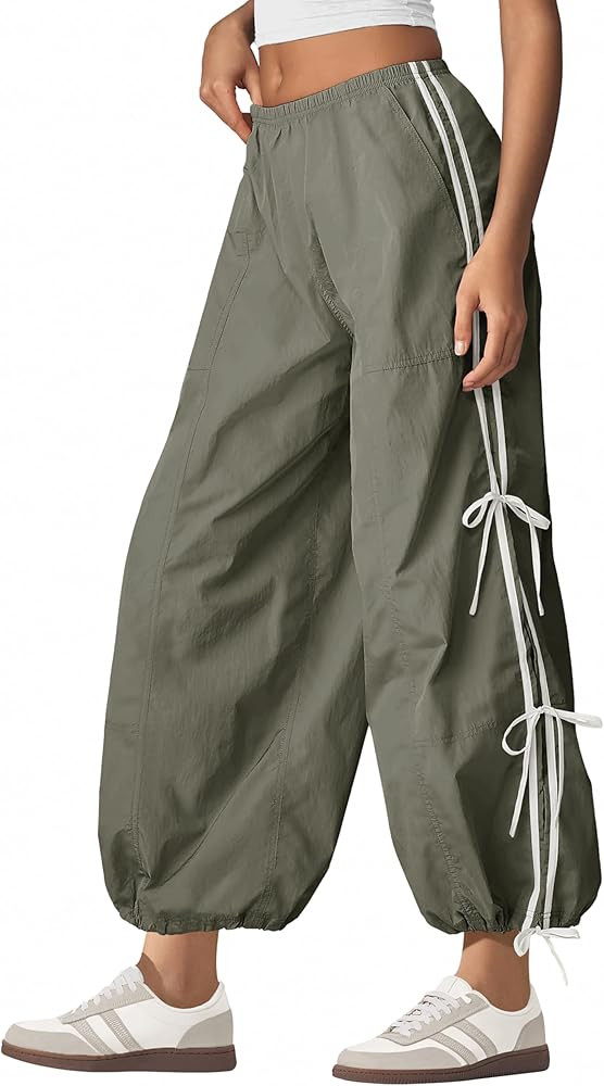 Panadila Women Parachute Pants Elastic Waist Baggy Track Pants Bow Knot Loose Trousers Casual Str... | Amazon (US)