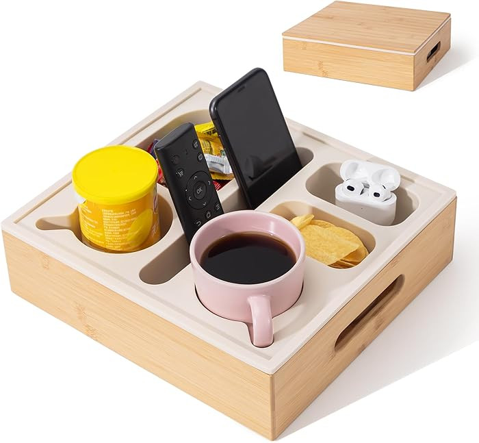 Couch Cup Holder with Lid, Silicone Bed Caddy with Cup Holder, Bed Organizer for Drinks, Snacks, ... | Amazon (US)