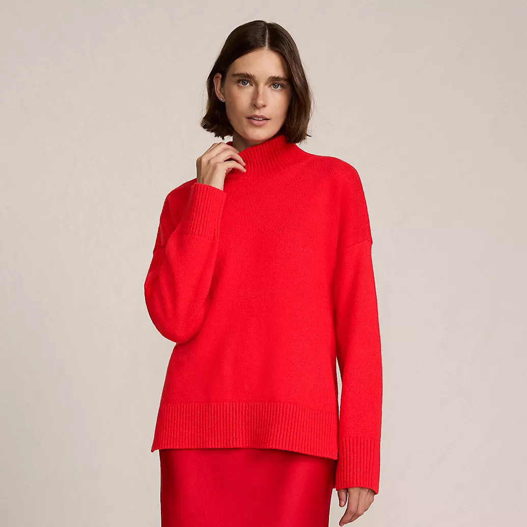 Women's Cozy Lofty Split Hem Turtleneck Sweater | Lands' End (US)