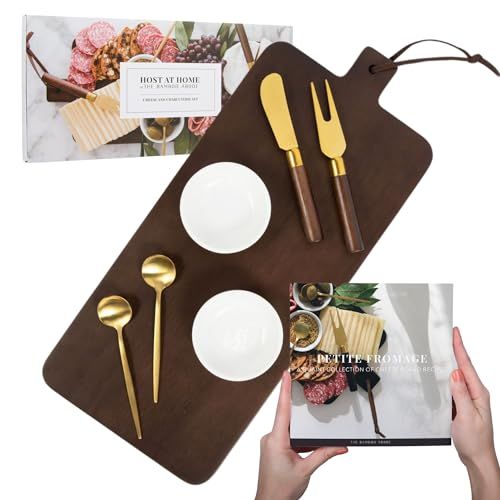 Amazon.com | The Bamboo Abode 7 Piece Brown Cheese Board Set with Charcuterie Accessories, Unique... | Amazon (US)