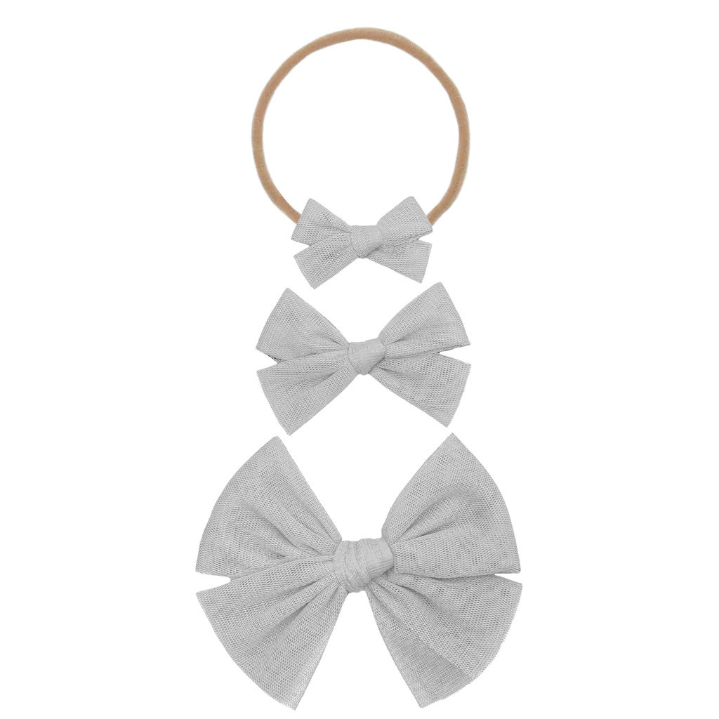 Tulle Bow - Grey Headband | Lou Lou & Company