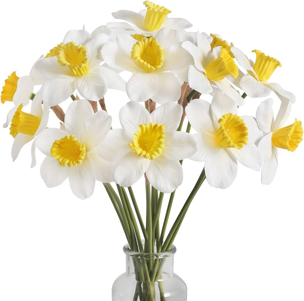 GTIDEA 12pcs Daffodils Artificial Flowers 16" Silk Spring Flowers White Fake Flowers Narcissus Fl... | Amazon (US)