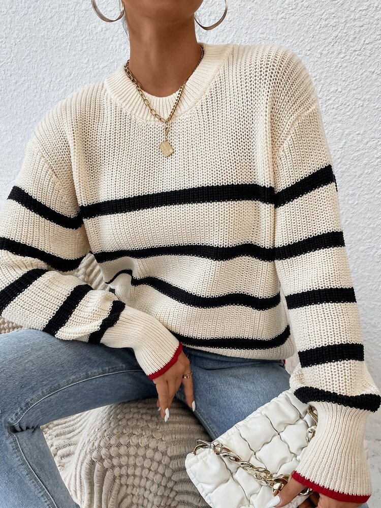 Striped Pattern Drop Shoulder Sweater | SHEIN