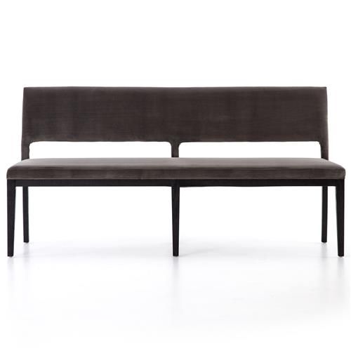 Hazel Modern Classic Black Oak Wood Frame Grey Velvet Upholstered Dining Bench | Kathy Kuo Home