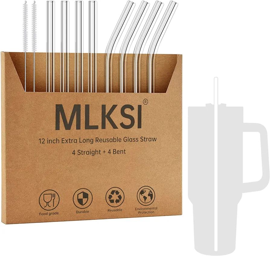 MLKSI Replacement Glass Straws for Stanley Cup Accessories, 8 Pack Reusable Straws with Cleaning ... | Amazon (US)