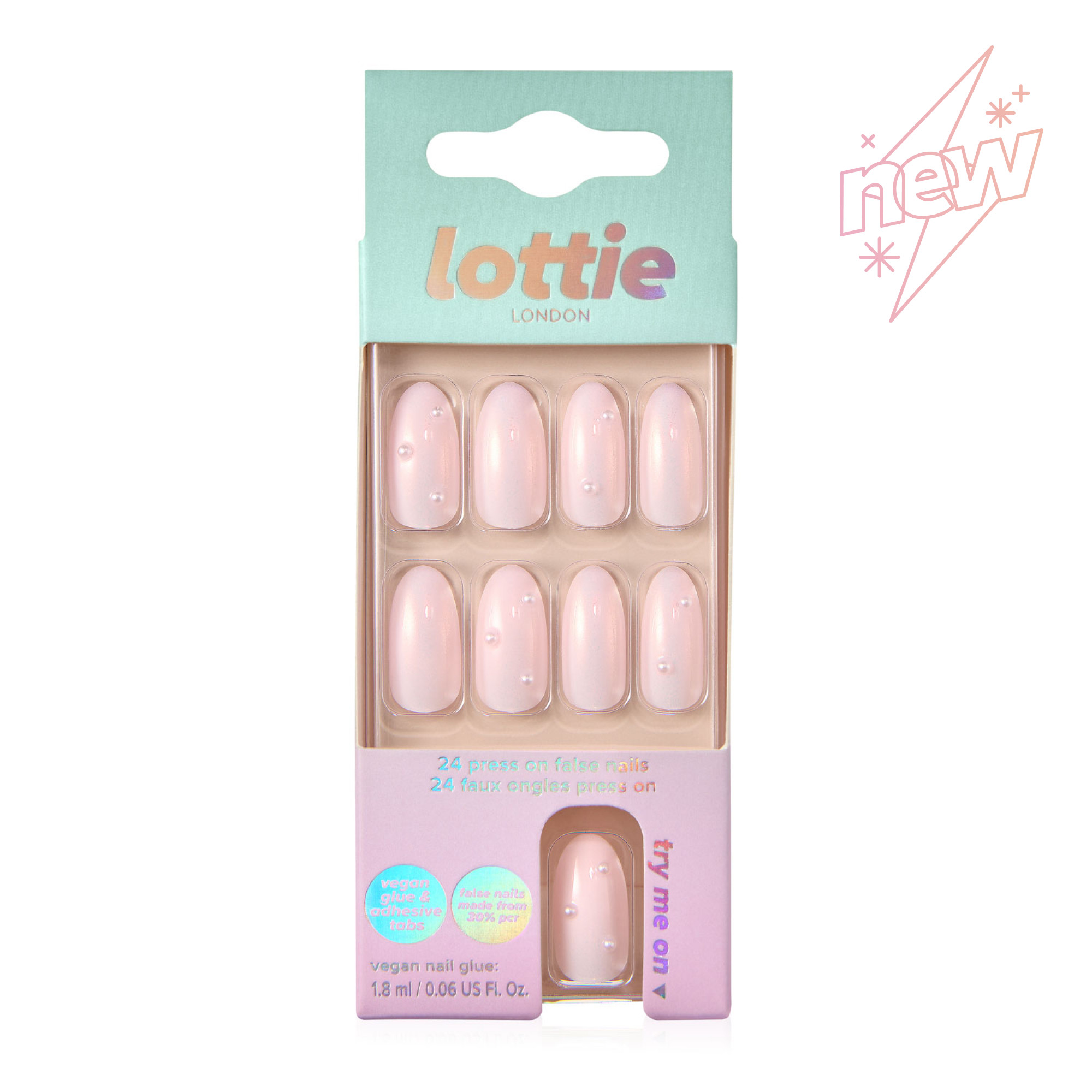 Lottie London Stay Press'd, Press on Nail Set, Pink with 3D Pearls Almond Shape, Glazed Pearl, 24... | Walmart (US)