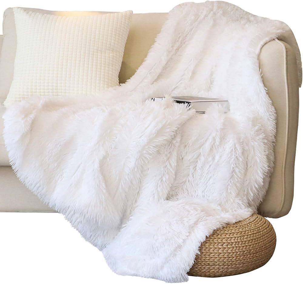 Tuddrom Decorative Extra Soft Faux Fur Throw Blanket 50" x 60",Solid Reversible Fuzzy Long Hair S... | Amazon (US)