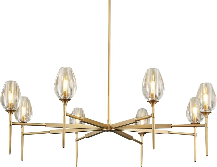 Modern Crystal Chandelier 8 Lights Brass, 54in Gold Round K9 Crystal Chandelier,Pendant Ceiling L... | Amazon (US)