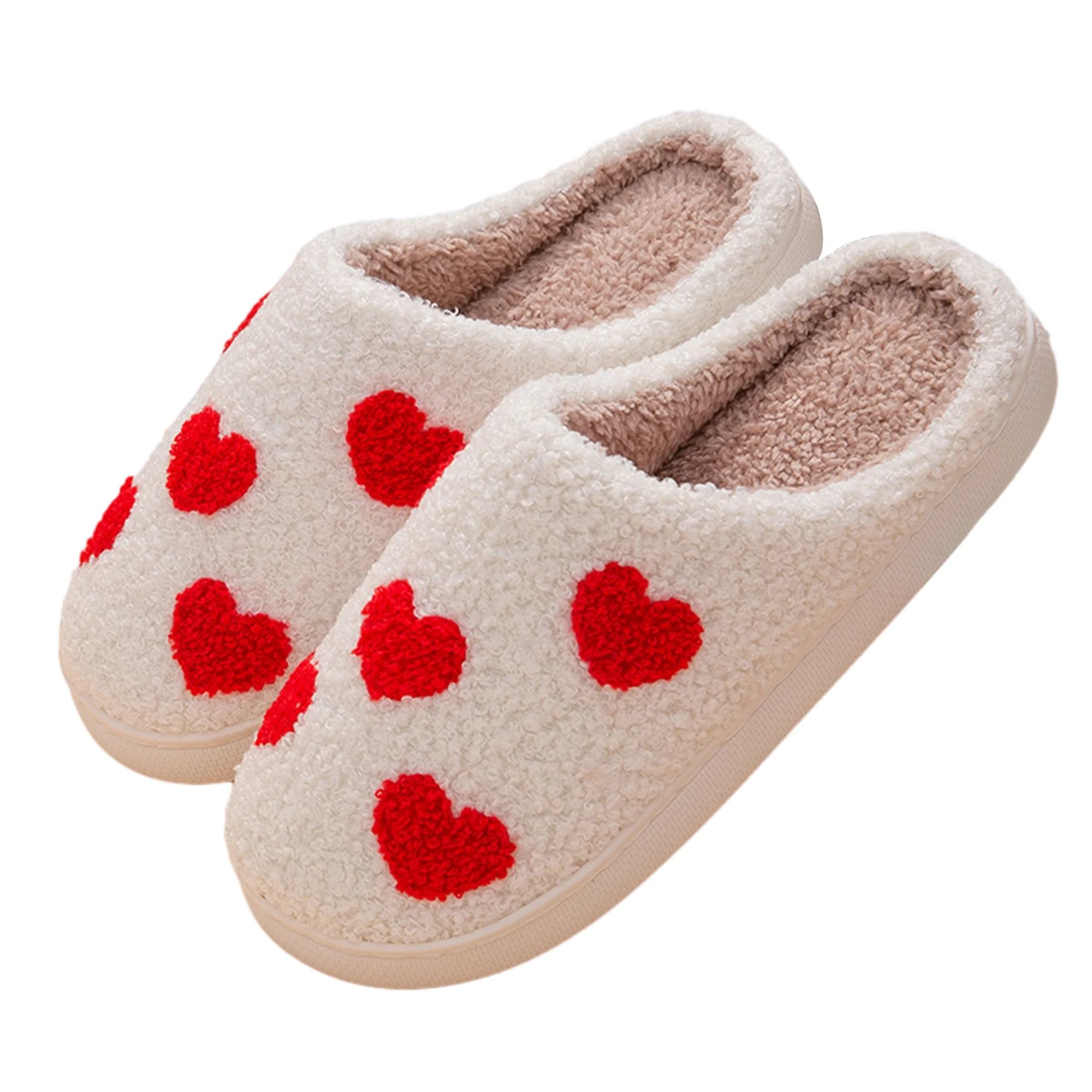 Douhoow Women Red Heart Slippers Cute Winter Fluffy Slippers Warm Plush Shoes Valentine's Day Gif... | Walmart (US)