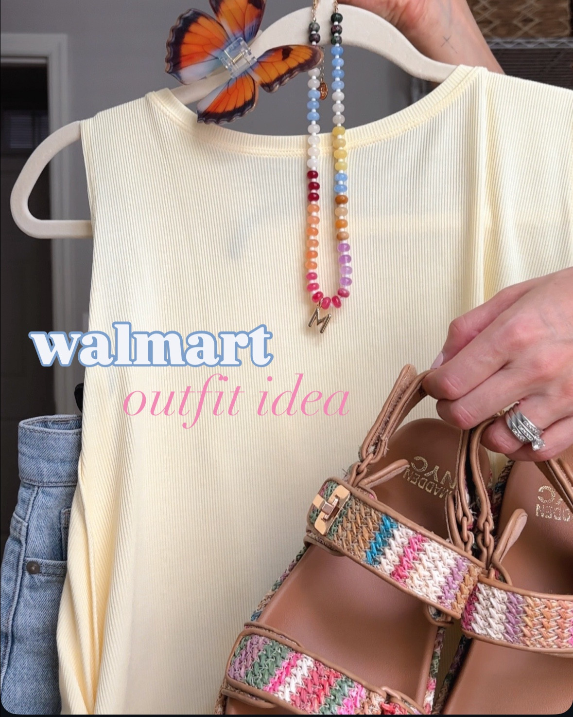 🌸🦋✨🩷🌼
the new Walmart it girl uniform! 😋 Walmart for the win again with these finds!! There’s no reason to shop anywhere else this season! I’ll be wearing this one all spring & summer!! 

✨sizing:
Butter Yellow tank: small, fits tts
Time & tru denim 5in inseam shorts; 2, fit tts 
Multicolor sandals: 8.5, fit tts


#walmartfinds #viralwalmart #newatwalmart #walmartoutfit #walmartshopping 

#LTKTall #LTKgrwm #LTKootd