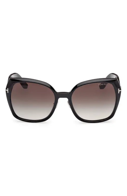 TOM FORD Plum 58mm Gradient Butterfly Sunglasses in Shiny Black /Smoke Lenses at Nordstrom | Nordstrom