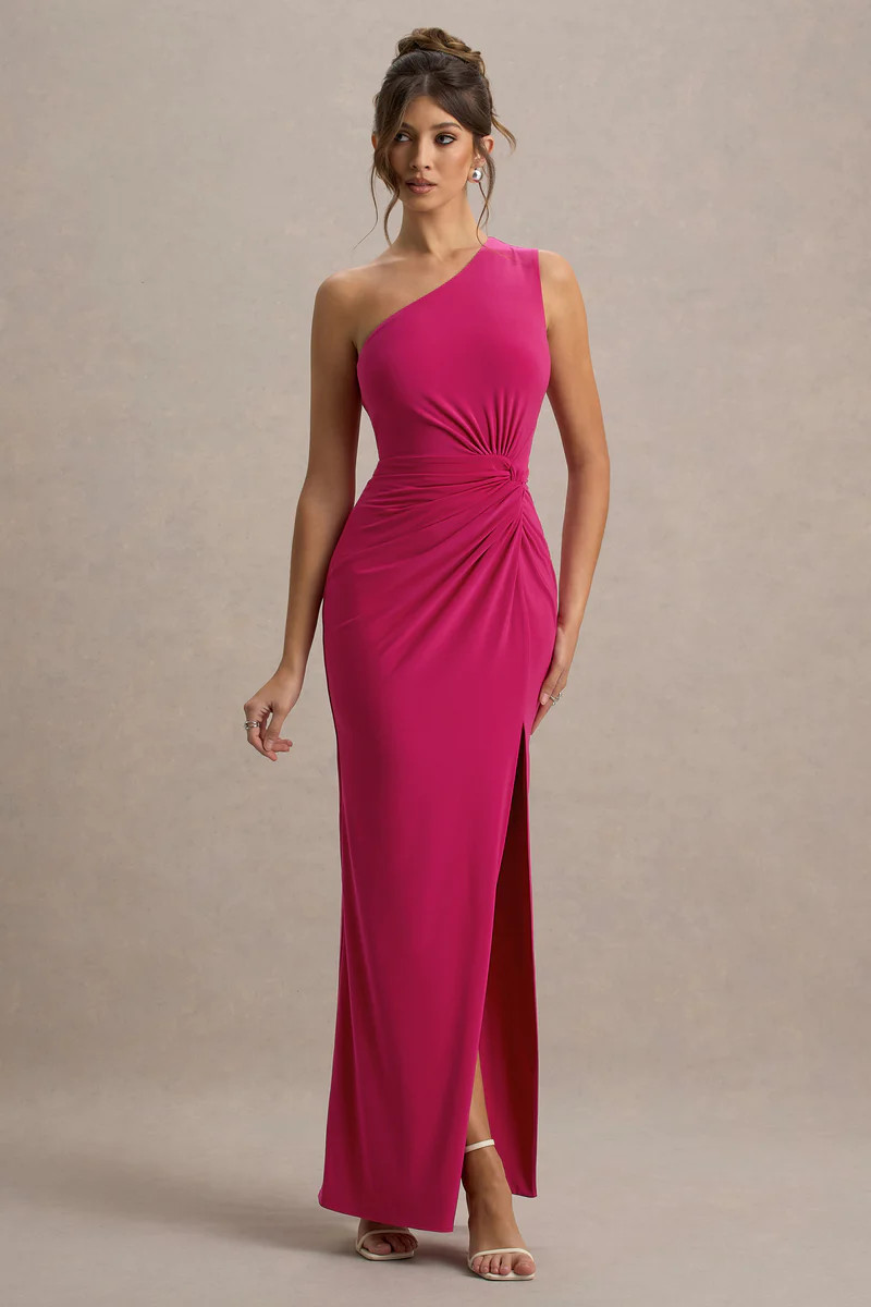 Galene  Hot Pink Asymmetric Wrap Maxi Dress | Club L London