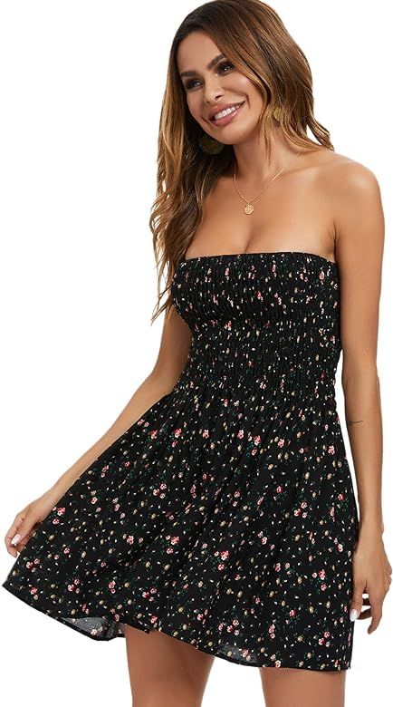 just quella Women's Summer Cover Up Strapless Dresses Solid Tube Top Beach Mini Dress | Amazon (US)