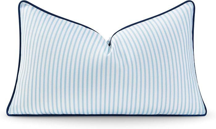 Hofdeco Premium Coastal Hampton Style Patio Indoor Outdoor Lumbar Pillow Cover Only, 12"x20" Wate... | Amazon (US)