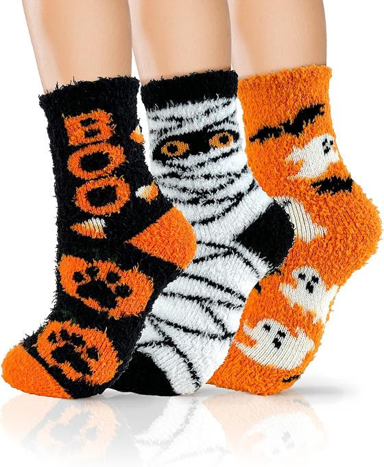 AIVEI Halloween Gifts Fuzzy Socks for Women Boo Spooky Basket Stuffers | Amazon (US)