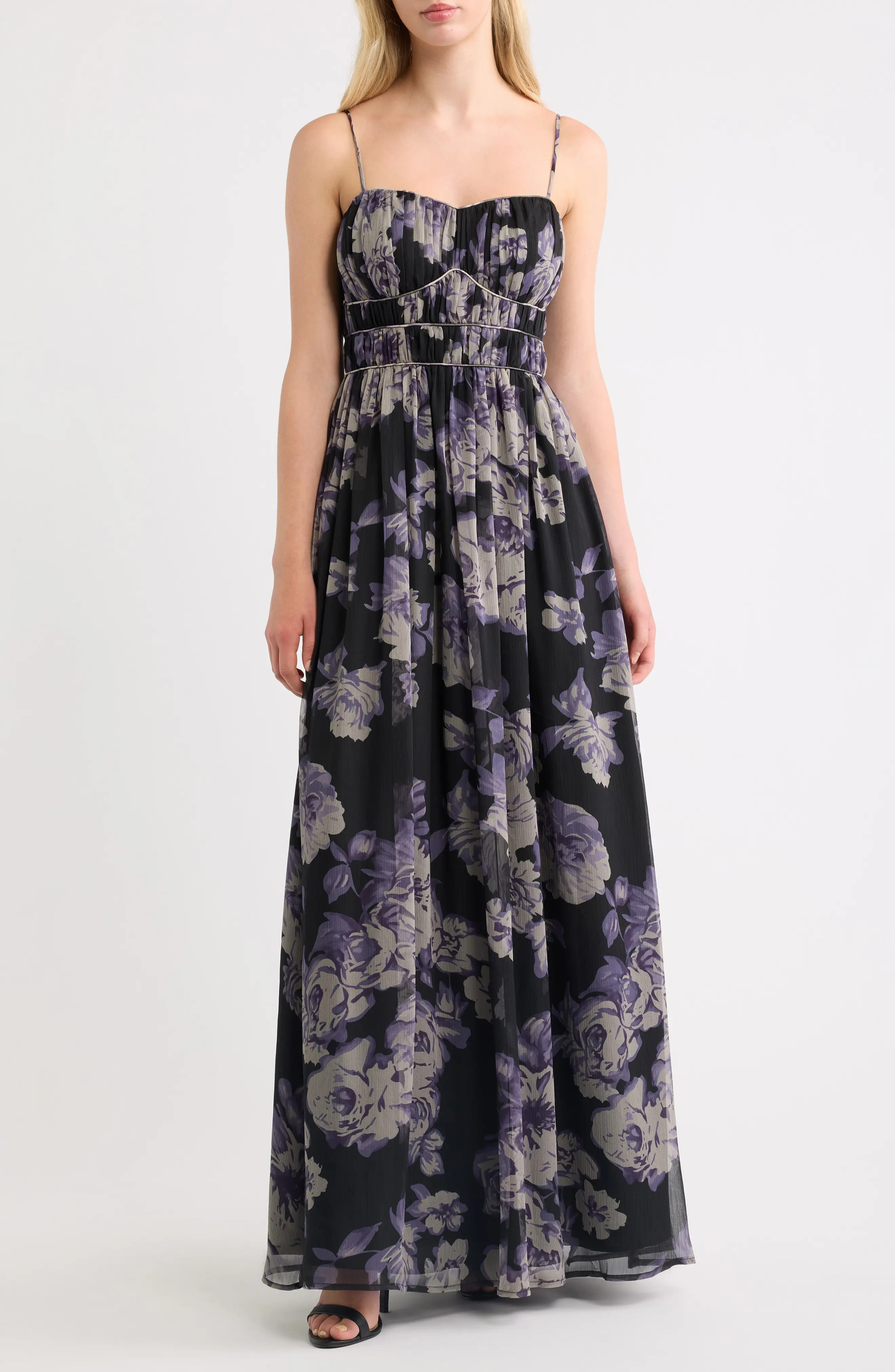 Lulus Inka Floral Maxi Dress in Black Floral at Nordstrom, Size Medium | Nordstrom