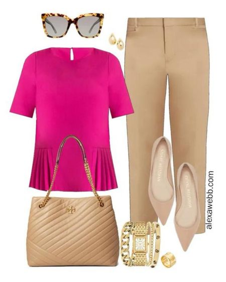 Plus Size Spring Work Capsule 2024 - Part 1 - Plus size camel ankle pants with a pink peplum blouse. Alexa Webb #plussize

#LTKworkwear #LTKplussize #LTKstyletip